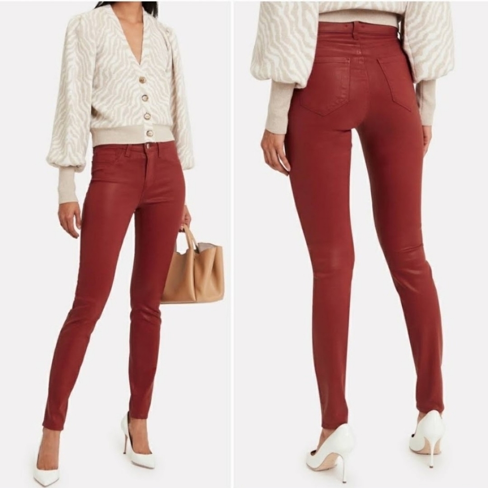 NWT FRAME COATED LE HIGH WASHED RED SKINNY JEANS SIZE 28